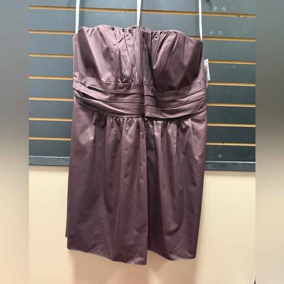 David’s Bridal Strapless Ruched Cocktail Dress – Size 24 – Truffle Brown - Picture 1 of 5